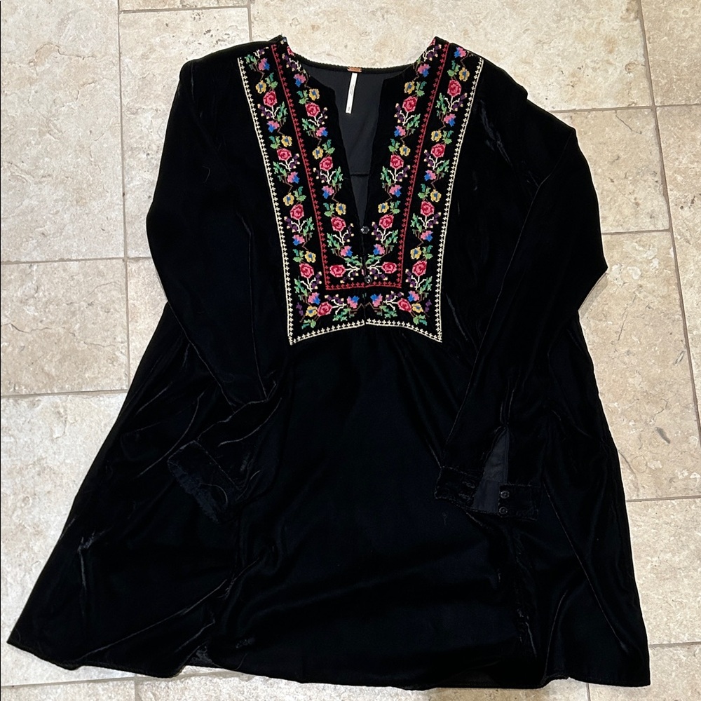 Free People Black Dress with Floral Embroidery